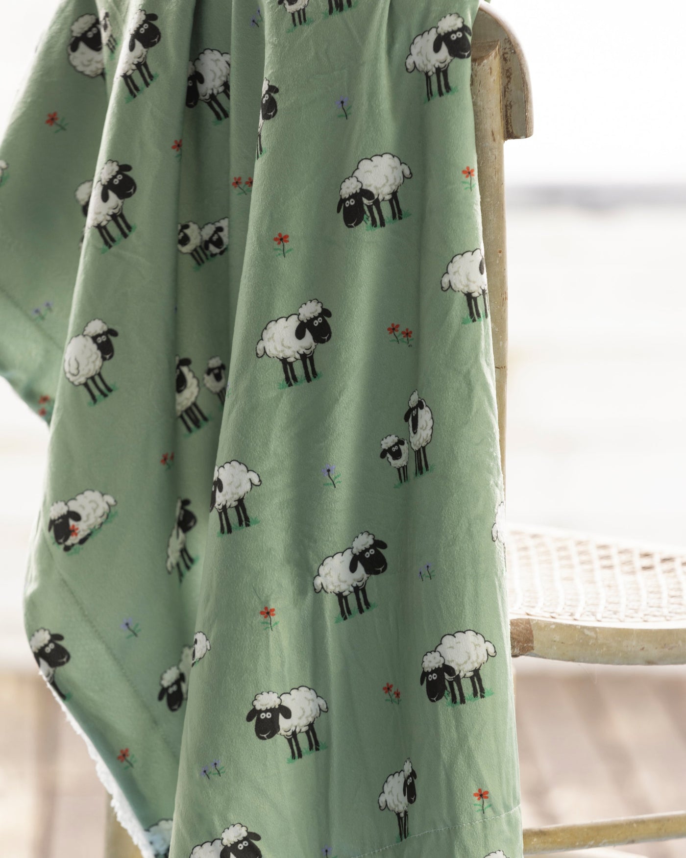 Green Fluffy Flock Mink Fleece Lined Blanket | Samuel Lamont