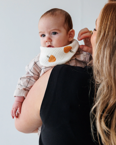 Moon & Stars | Pumpkin/Mushroom Reversible Bib | Milk & Joy