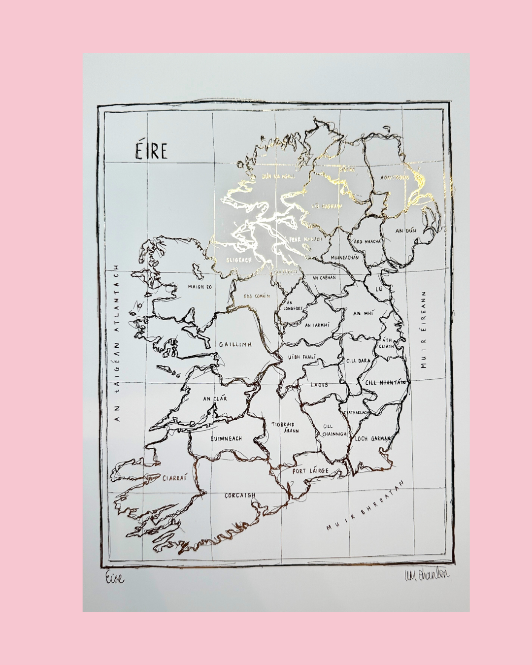 Mapa de Irlanda dorado metálico | Imprimir