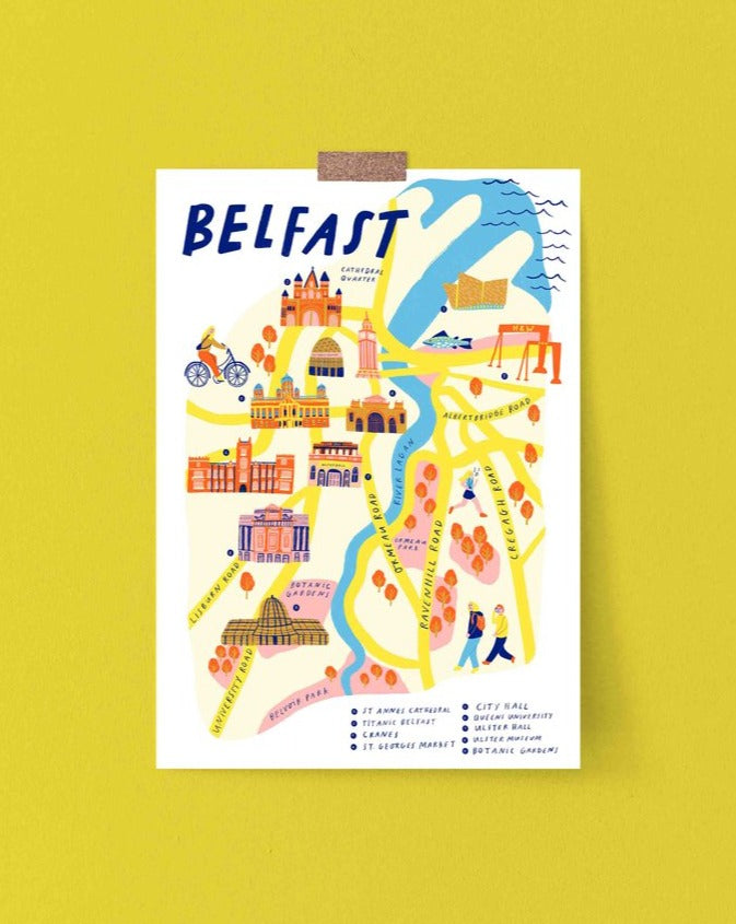 Belfast City Illustrated Map Art Print