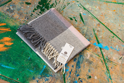 Rose and Grey Check Lambswool Scarf | McNutt Of Donegal