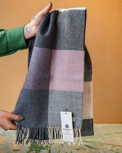 Rose and Grey Check Lambswool Scarf | McNutt Of Donegal