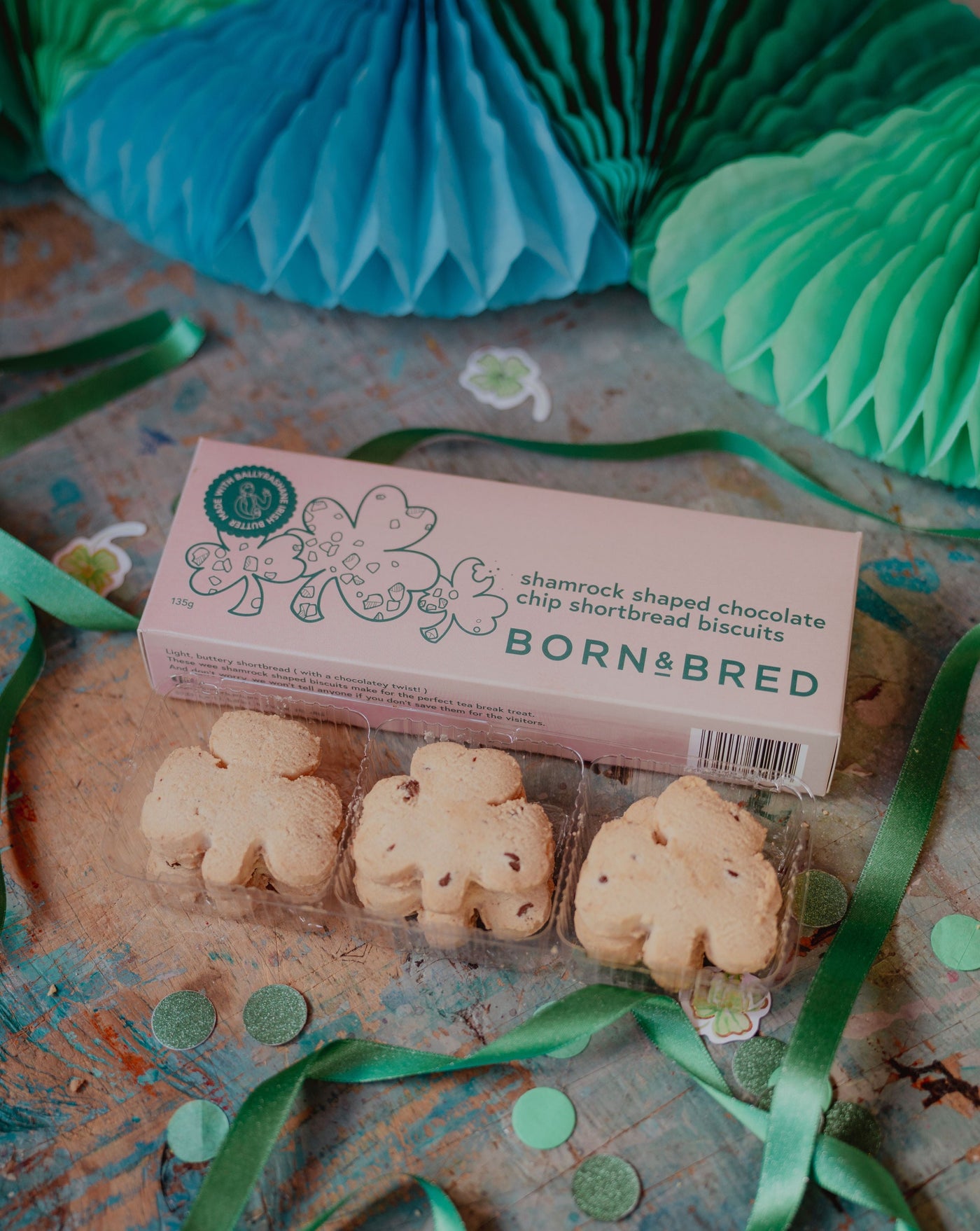 Shamrock Shaped Chocolate Chip Shortbread Biscuits