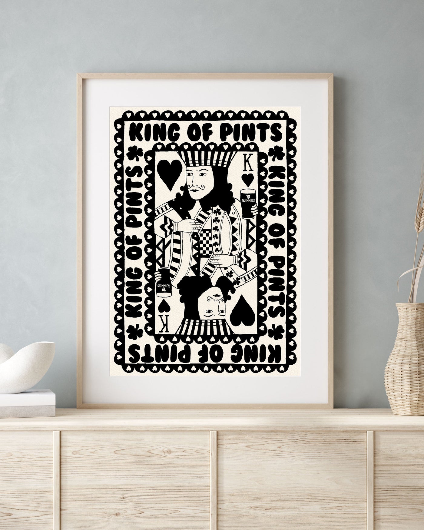 Black & White King of Pints Playing Card Print | Mauds Studio