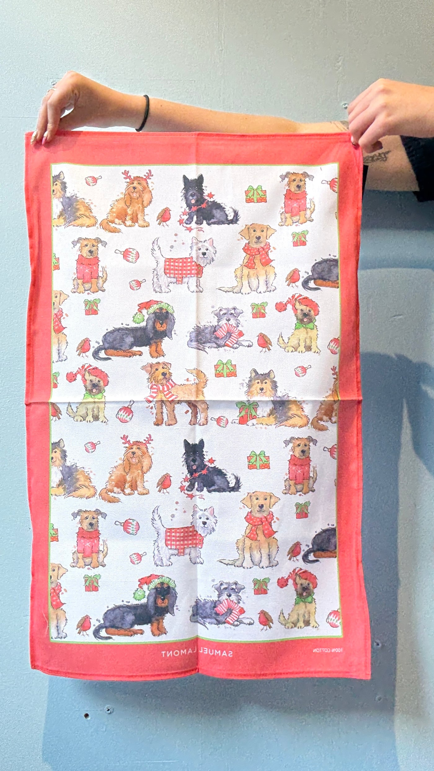 Christmas Dogs Cotton Tea Towel | Samuel Lamont
