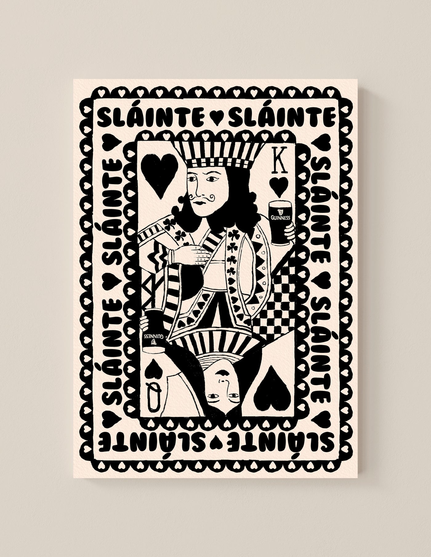 Black & White King and Queen of Pints Playing Card Print | Mauds Studio