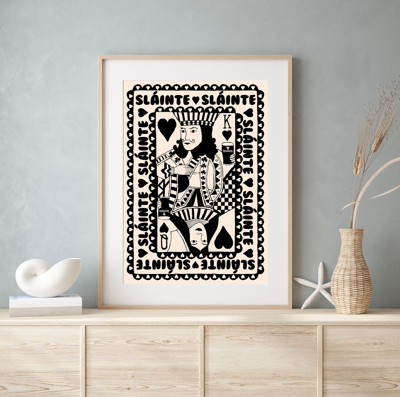 Black & White King and Queen of Pints Playing Card Print | Mauds Studio