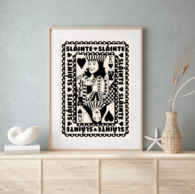 Black & White King and Queen of Pints Playing Card Print | Mauds Studio