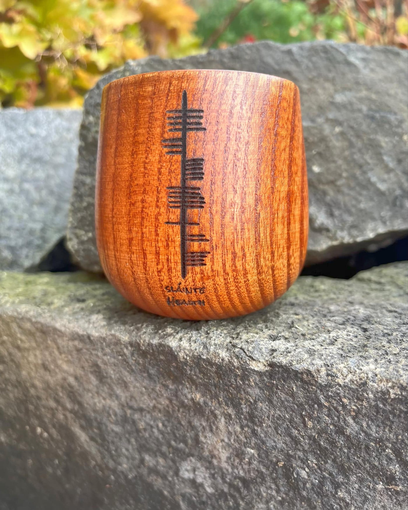 Slainte - Health | Irish Ogham Engraved Wooden Cup