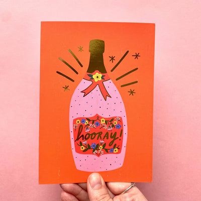 Hooray Champagne Card | Kerrie Illustrates