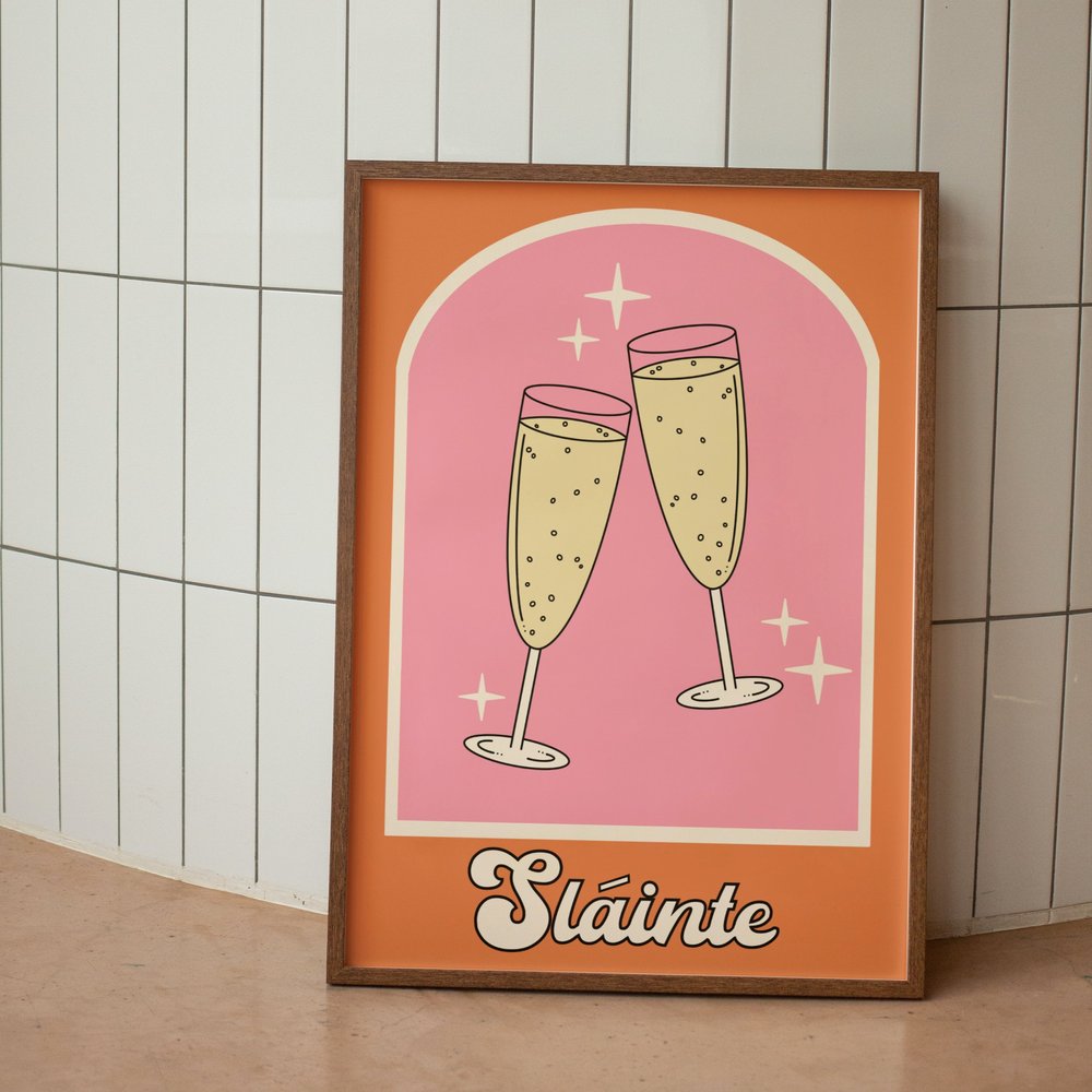 Slainte Champagne Glasses Print | Dochas Design Studio