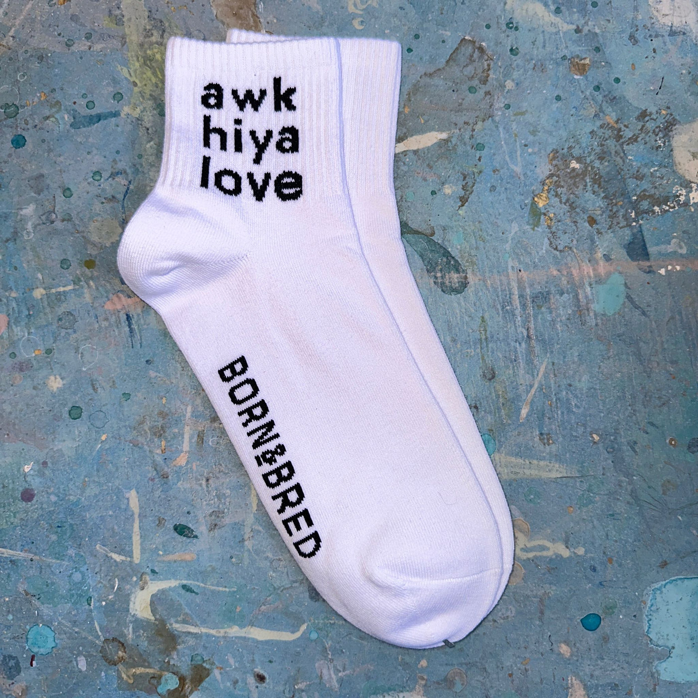 awk hiya love white quarter sock