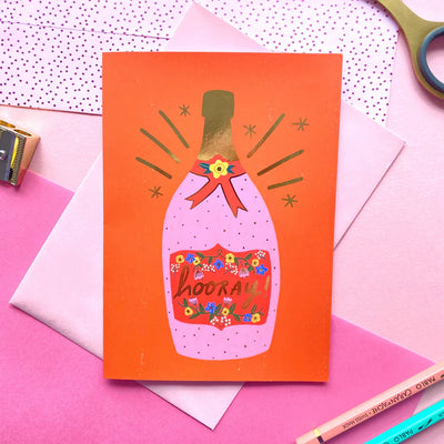 Hooray Champagne Card | Kerrie Illustrates