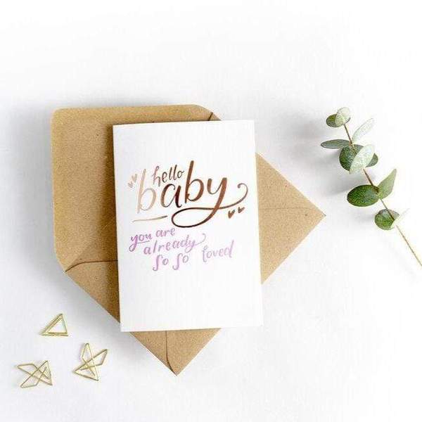 hello baby you are so so loved pink card