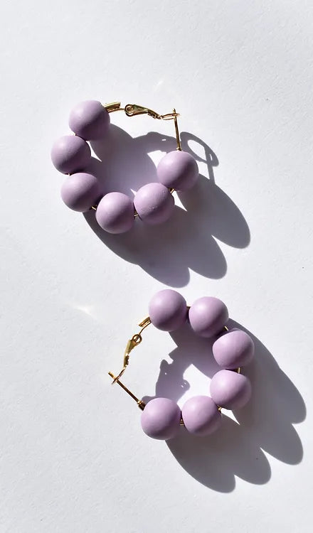 Purple Beaded Hoop Earrings