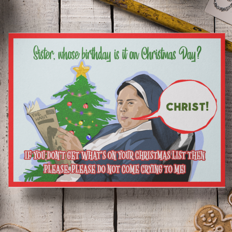 Weihnachtskarte „Komm nicht weinend zu mir, Schwester Michael“.