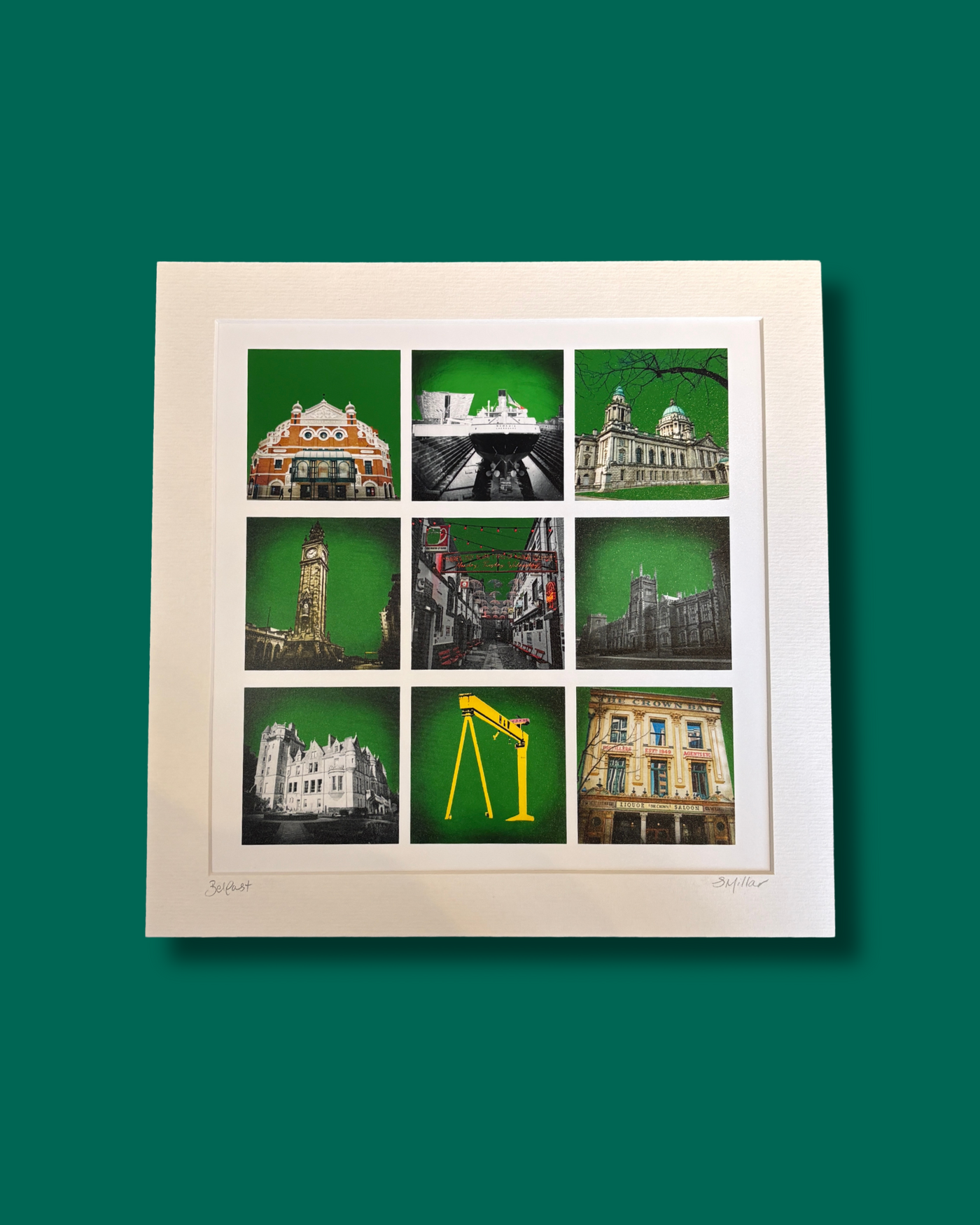 Belfast Montage Green 30x30 Print | Sharon Millar