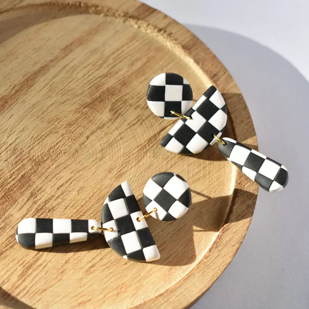 Chequered Abstract Dangle Earrings