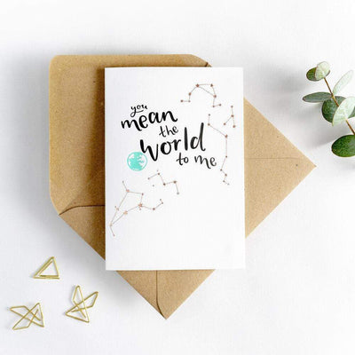 you mean the world to me recycled coffee cup card
