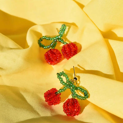 beaded cherry earrings