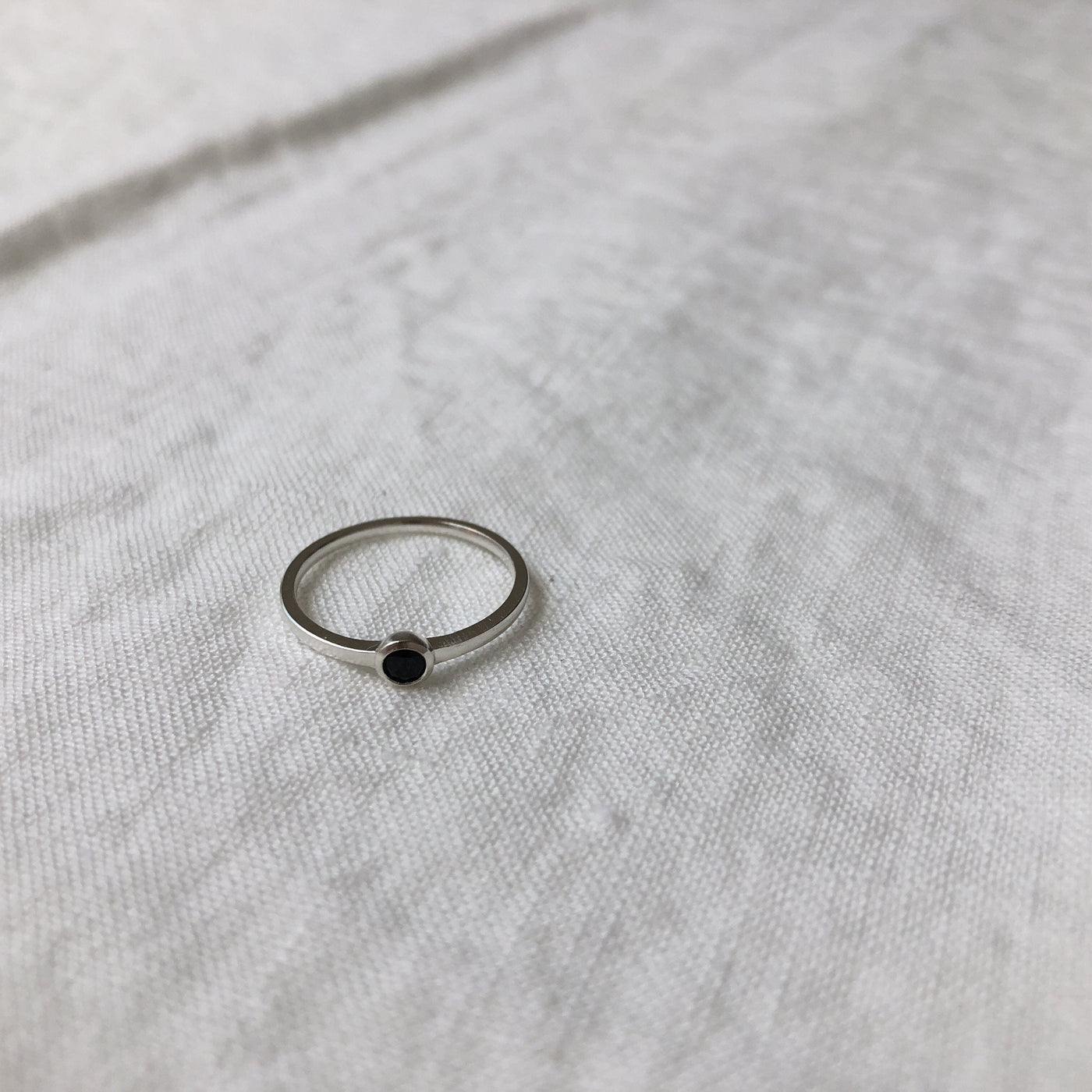 'Mona' Ring with Small Black Stone